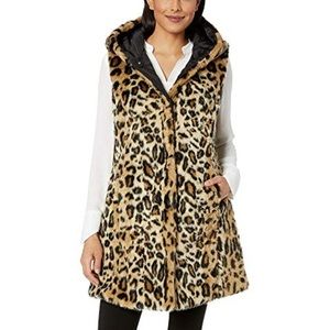 Via Spiga reversible black puffer and leopard faux fur vest | sz small